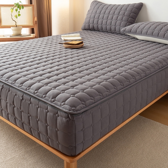 91家纺网 家纺一手货源 找家纺 叠派家纺 2025新款5A抗菌A类夹棉床笠经典款防水款系列 五面夹棉-经典格星空灰