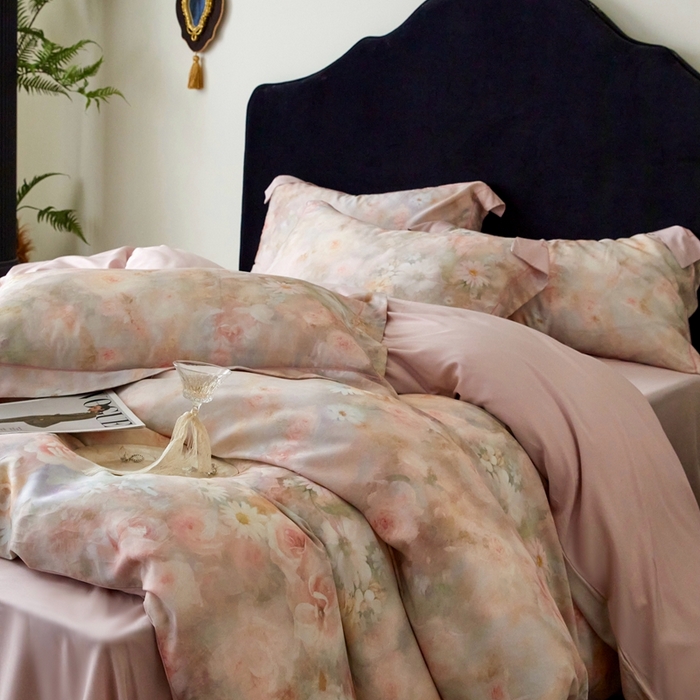 91家纺网 家纺一手货源 找家纺 金奇达家纺 2025新款竹玉清丝四件套-雅韵【标准号全网控价（折后券后）不低于元228元】 凝香-粉玉