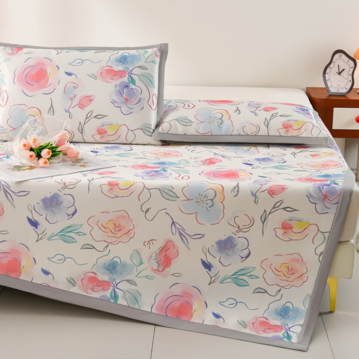 91家纺网 家纺一手货源 找家纺 简一 2025新款A类碳光印花数码冰丝凉席系列-床单款 玫瑰乐园