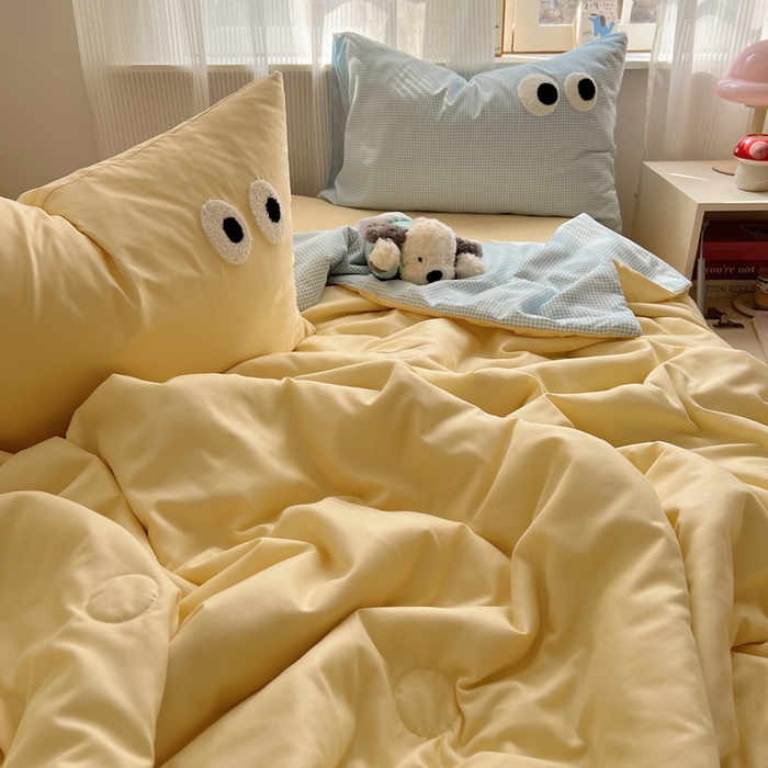 91家纺网 家纺一手货源 找家纺 慕尚家纺 2025新款大眼萌仔夏被 大眼萌 黄蓝格