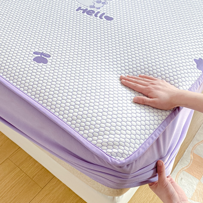 91家纺网 家纺一手货源 找家纺 春寻家纺 2025新款冰豆豆冰丝凉席-卡皮巴拉系列 床笠款-卡皮巴拉-紫