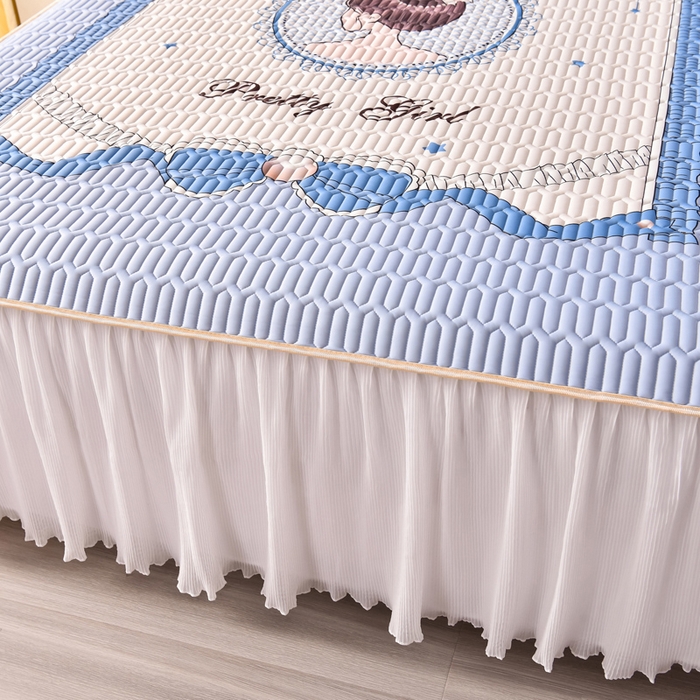 91家纺网 家纺一手货源 找家纺 炫拼家纺 2025新款凉感丝印花床裙款乳胶凉席三件套 艾莉公主