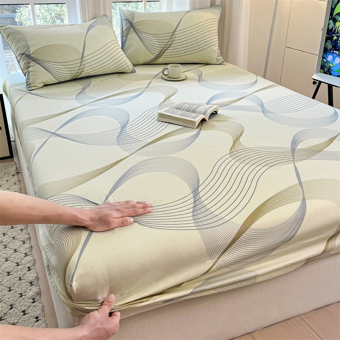 91家纺网 家纺一手货源 找家纺 宝士康家纺 2025新款10A抗菌全棉印花床笠 名爵黄