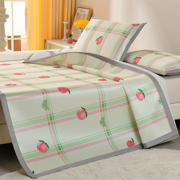 91家纺网 家纺一手货源 找家纺 简一 2025新款A类碳光印花数码冰丝凉席系列-床单款 水蜜桃-绿