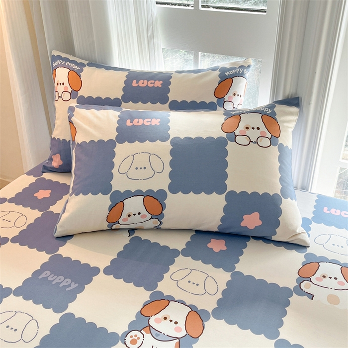 91家纺网 家纺一手货源 找家纺 宝士康家纺 2025新款10A抗菌全棉印花床笠 嗨皮狗