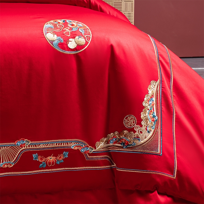 91家纺网 家纺一手货源 找家纺 博之洋婚庆 2025新款全棉长绒棉刺绣新中式婚庆系列多件套江山如画早生贵子