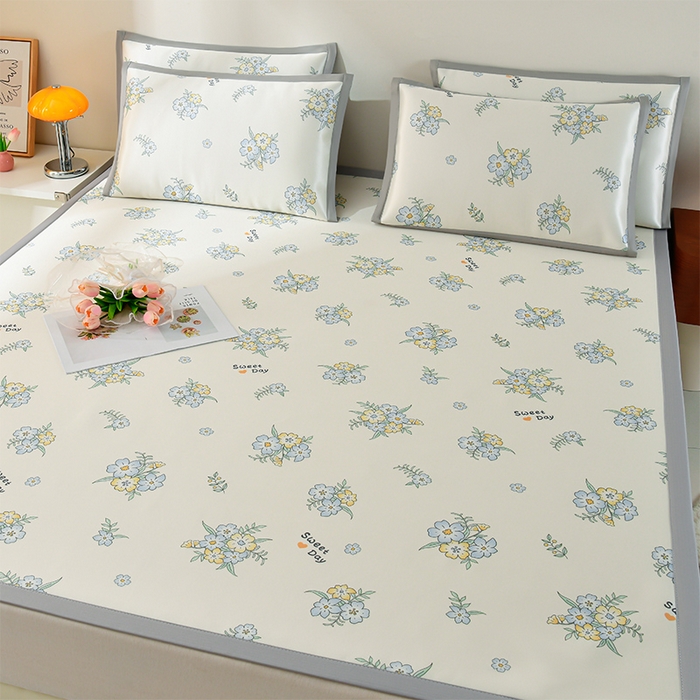 91家纺网 家纺一手货源 找家纺 简一 2025新款A类碳光印花数码冰丝凉席系列-床单款 觅境花园