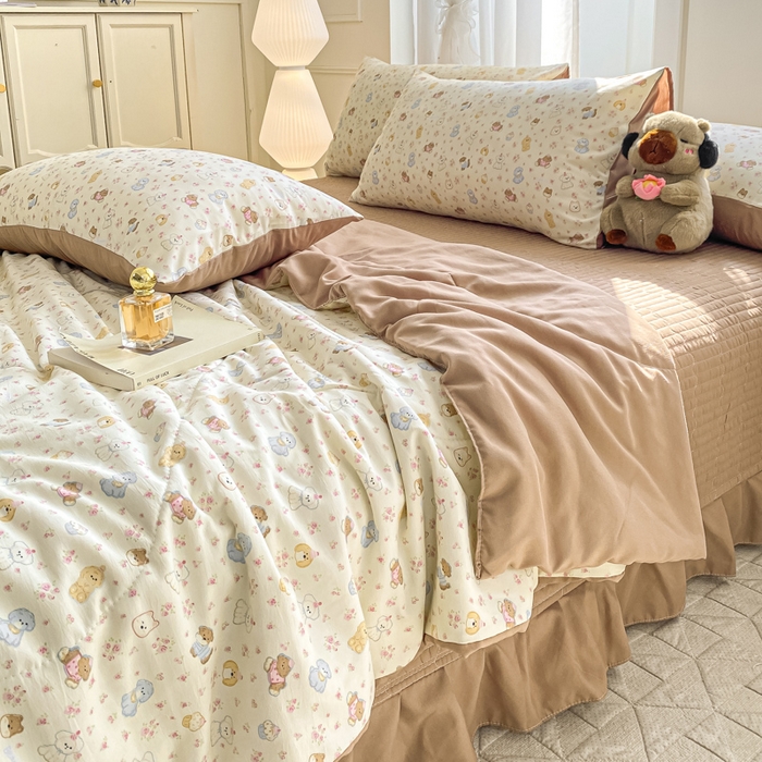 91家纺网 家纺一手货源 找家纺 2025新款针织双层纱夏被床盖四件套单夏被单床盖单品 奶芙汪汪