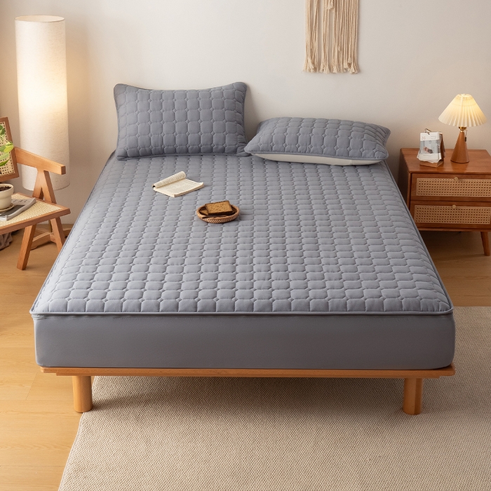 91家纺网 家纺一手货源 找家纺 叠派家纺 2025新款5A抗菌A类夹棉床笠经典款防水款系列 包边款-经典格月光灰