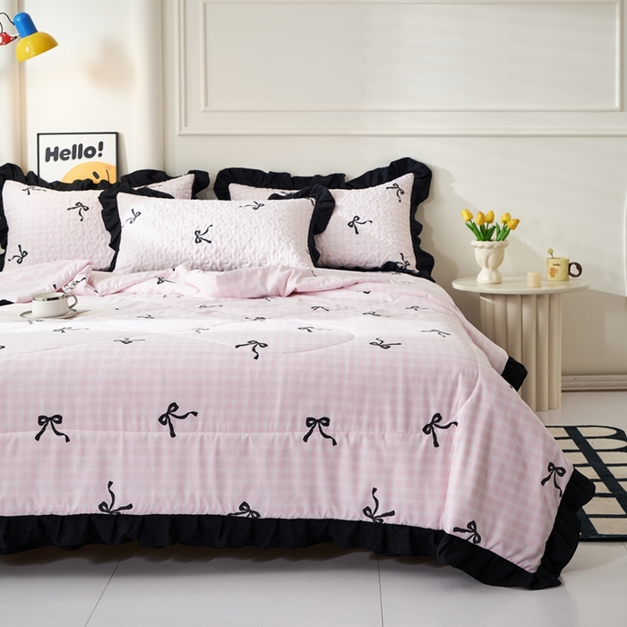 91家纺网 家纺一手货源 找家纺 蝶帕家纺 2025新款法式赫本风韩版花边床盖款夏被四件套 半旧时光