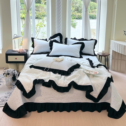 91家纺网 家纺一手货源 找家纺 （总）慕希 2025新款水洗棉花边夏被款夏凉被空调被床盖夏被四件套