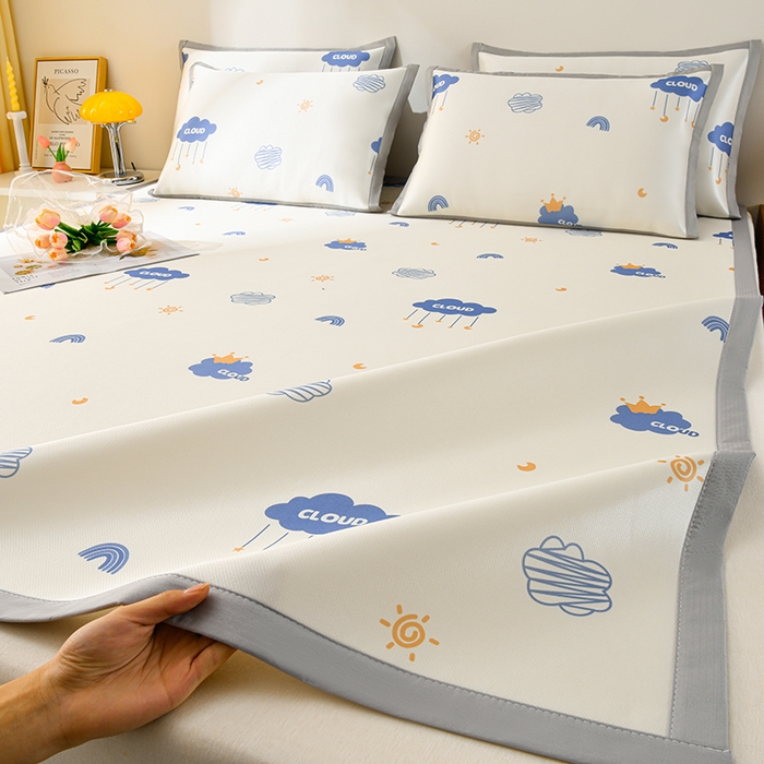 91家纺网 家纺一手货源 找家纺 简一 2025新款A类碳光印花数码冰丝凉席系列-床单款 蓝天白云