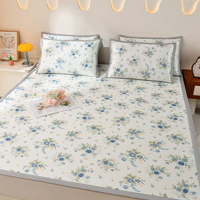 91家纺网 家纺一手货源 找家纺 简一 2025新款A类碳光印花数码冰丝凉席系列-床单款 浪漫花影