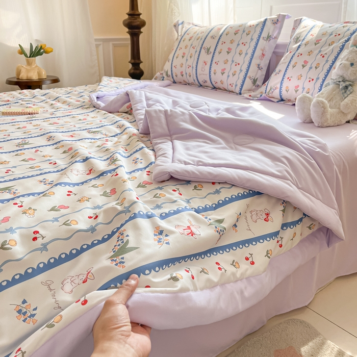 91家纺网 家纺一手货源 找家纺 宝士康家纺 2025新款水洗棉超声波压花夏被 被子被芯 甜心花园