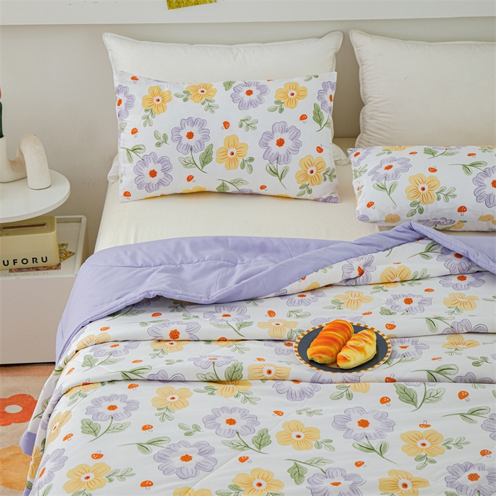 91家纺网 家纺一手货源 找家纺 海洋家纺 2025款水洗棉纯棉花夏凉被全棉花印花夏被空调被薄被子 紫丁香