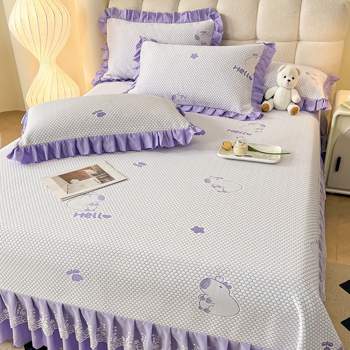 91家纺网 家纺一手货源 找家纺 2025新款A类冰豆豆提花凉席床盖 床盖款-卡皮巴拉-薰衣草紫