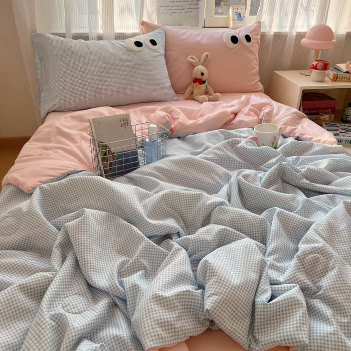 91家纺网 家纺一手货源 找家纺 慕尚家纺 2025新款大眼萌仔夏被 大眼萌 蓝格粉