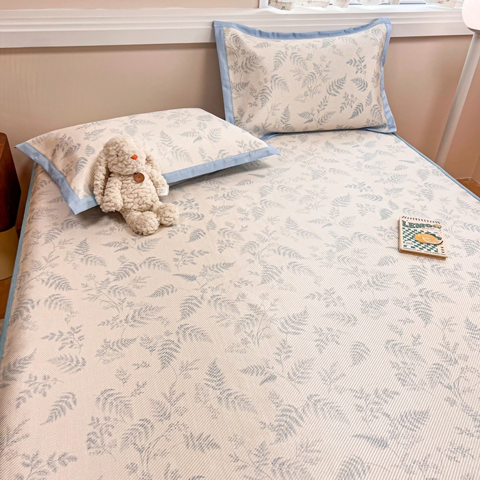 91家纺网 家纺一手货源 找家纺 慕尚家纺 2025新款数码印花床席床笠款冰藤席 床笠款-土豆叶