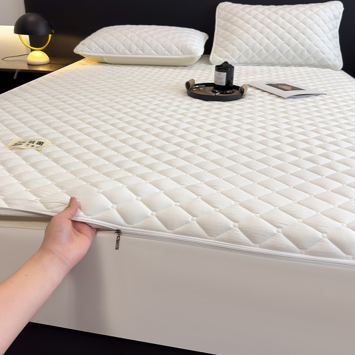 91家纺网 家纺一手货源 找家纺 叠派家纺 2025新款5A抗菌A类夹棉床笠经典款防水款系列 莹月白-小格子防水款