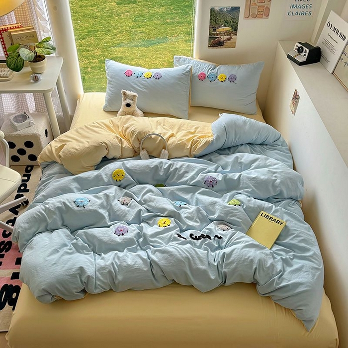 91家纺网 家纺一手货源 找家纺 耀达家居 2025新款A类水洗棉毛巾绣四件套 奇趣豆-海盐