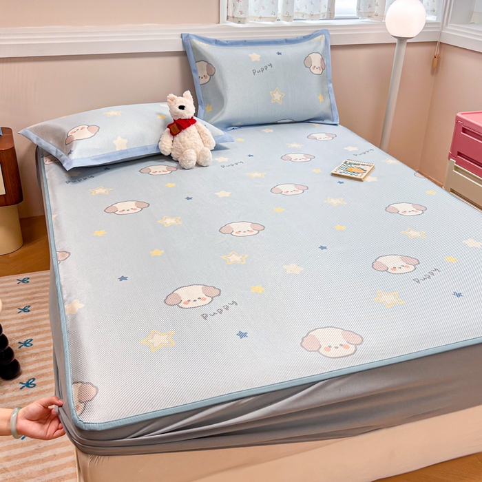 91家纺网 家纺一手货源 找家纺 慕尚家纺 2025新款数码印花床席床笠款冰藤席 床笠款-酷奇