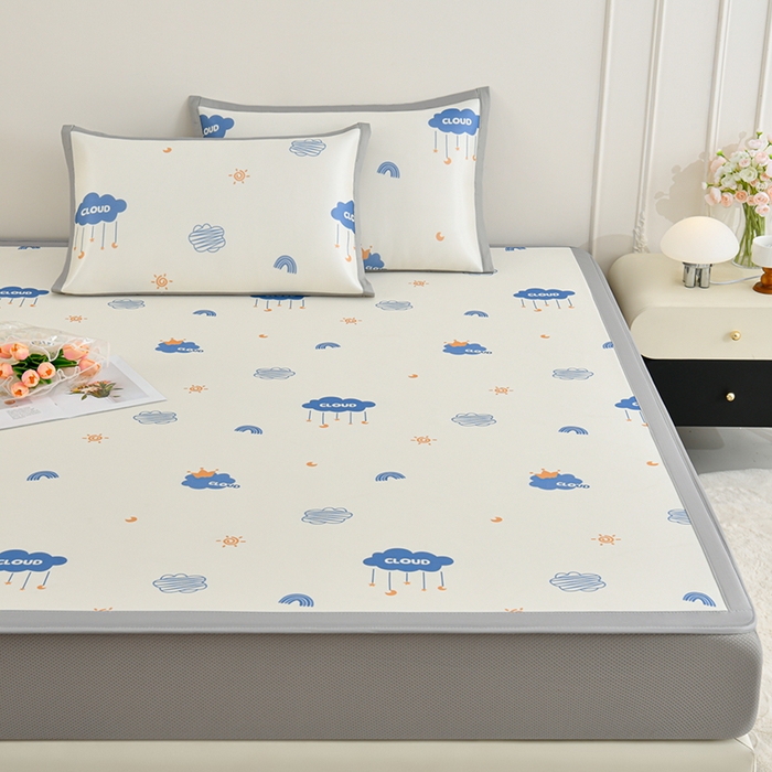 91家纺网 家纺一手货源 找家纺 简一 2025新款A类碳光印花数码冰丝凉席系列-床笠款 蓝天白云