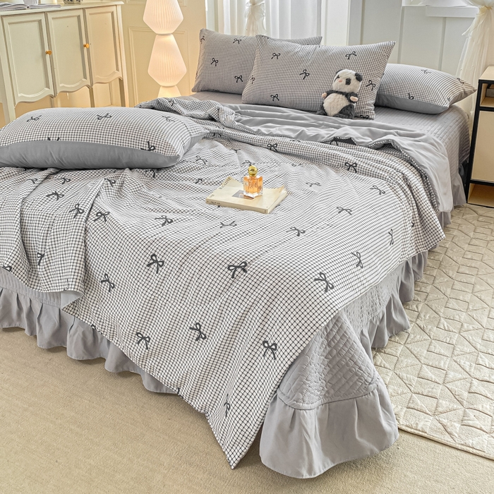 91家纺网 家纺一手货源 找家纺 2025新款针织双层纱夏被床盖四件套单夏被单床盖单品 格韵