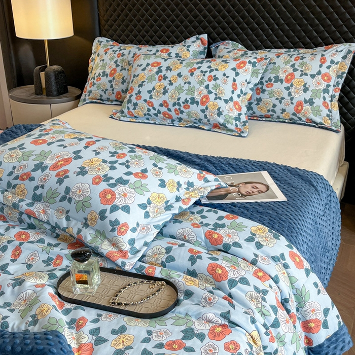 91家纺网 家纺一手货源 找家纺 宝士康家纺 2025新款10A抗菌双层纱豆豆绒夏被 青阳蓝