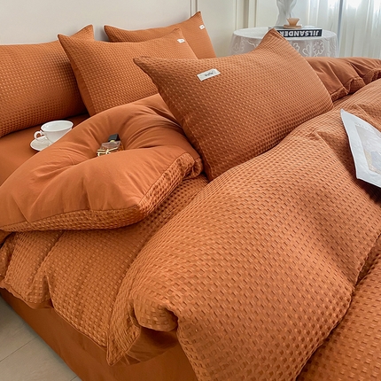 仟网汇 2025新款华夫格森语系列四件套北欧简约风 焦糖