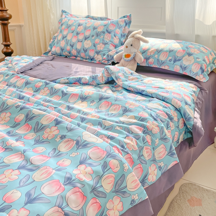 91家纺网 家纺一手货源 找家纺 宝士康家纺 2025新款水洗棉超声波压花夏被 被子被芯 郁金香