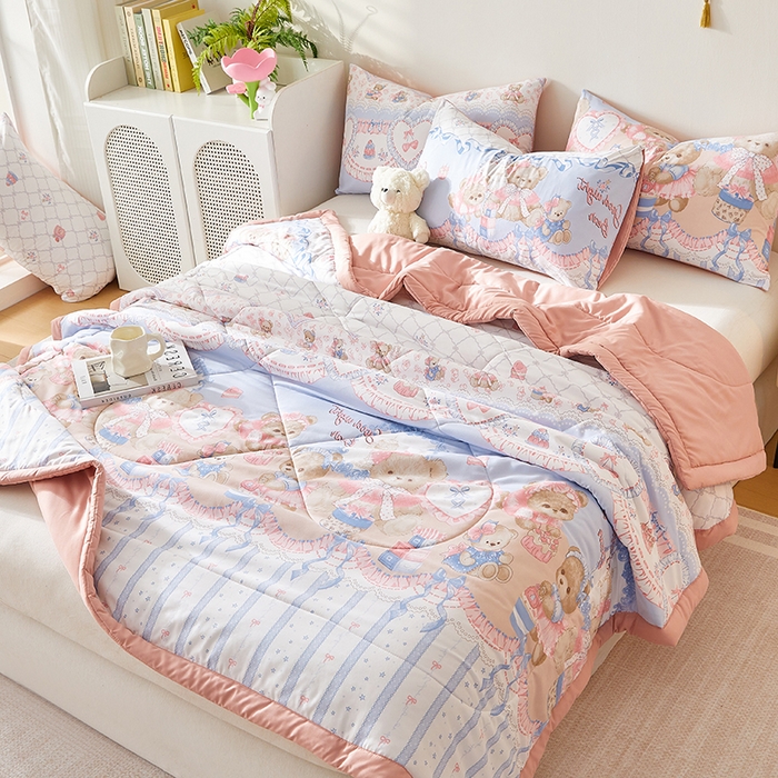 91家纺网 家纺一手货源 找家纺 海洋家纺 2025款水洗棉纯棉花夏凉被全棉花印花夏被空调被薄被子 洛丽塔-粉