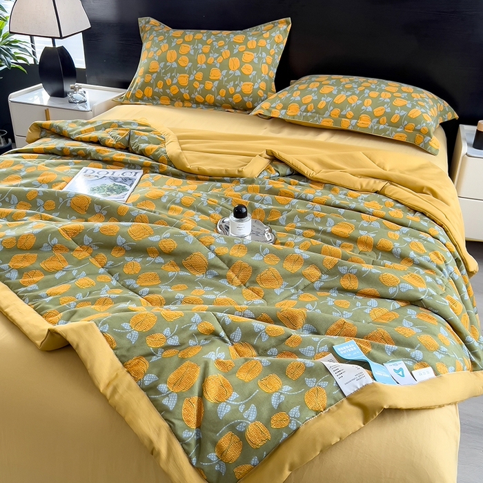 91家纺网 家纺一手货源 找家纺 宝士康家纺 2025新款10A抗菌双层纱印花夏被四件套 郁金香