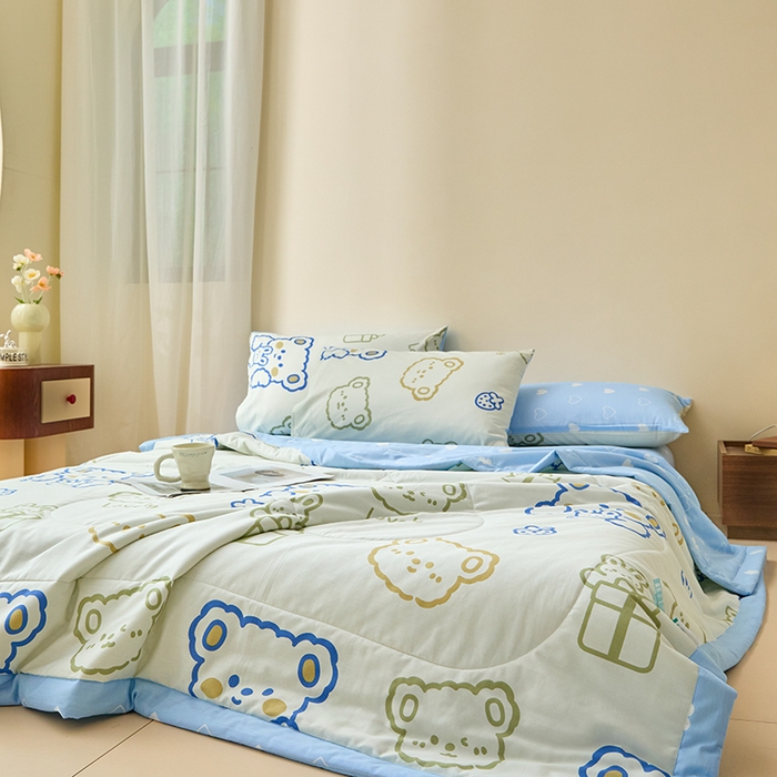 91家纺网 家纺一手货源 找家纺 宝士康家纺 2025新款10A抗菌全棉夏被四件套（床笠款） 奶油布丁