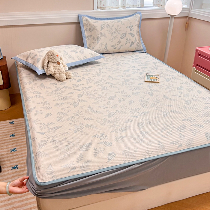 91家纺网 家纺一手货源 找家纺 慕尚家纺 2025新款数码印花床席床笠款冰藤席 床笠款-土豆叶