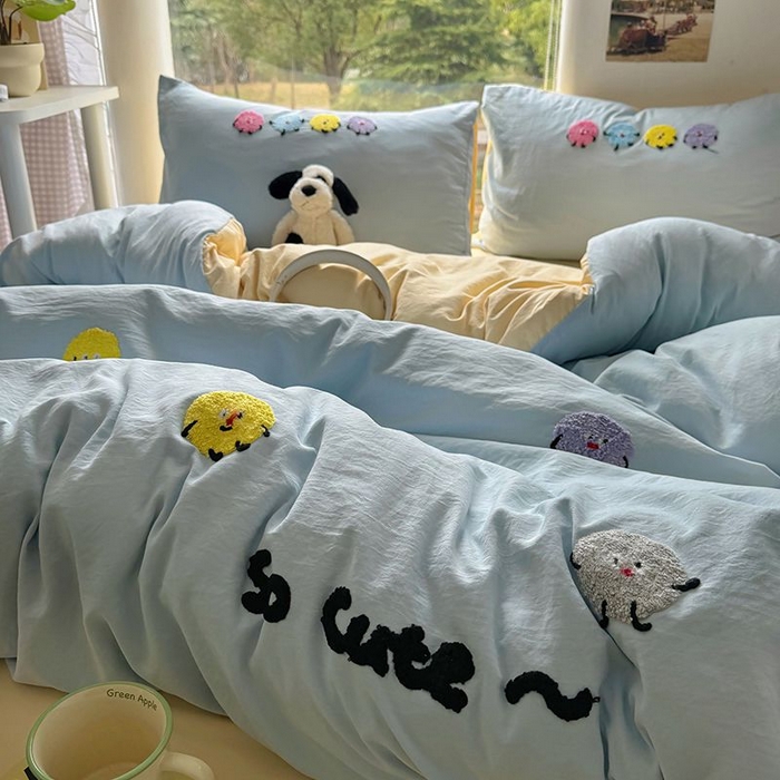 91家纺网 家纺一手货源 找家纺 耀达家居 2025新款A类水洗棉毛巾绣四件套 奇趣豆-海盐