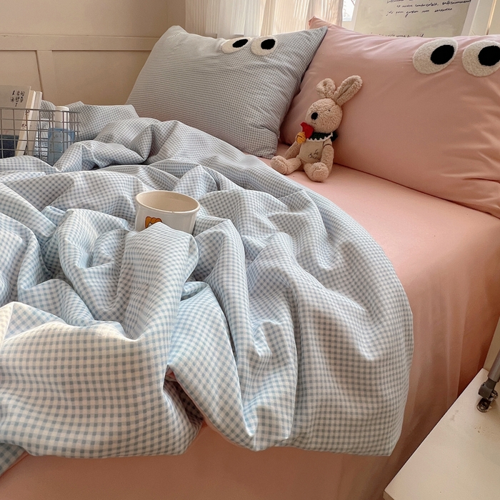 91家纺网 家纺一手货源 找家纺 慕尚家纺 2025新款大眼萌仔夏被 大眼萌 蓝格粉