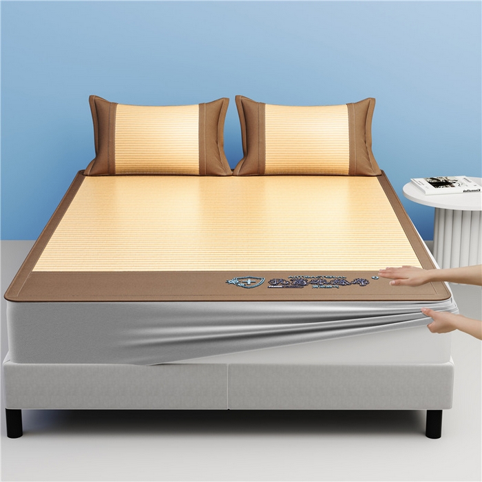 91家纺网 家纺一手货源 找家纺 2025新款清凉舒适负离子抗菌冰丝席凉席席子 抗菌咖色