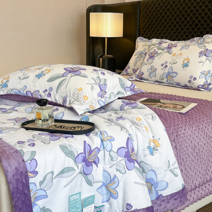 91家纺网 家纺一手货源 找家纺 宝士康家纺 2025新款10A抗菌双层纱豆豆绒夏被 花仙子