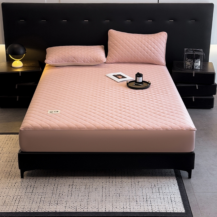 91家纺网 家纺一手货源 找家纺 叠派家纺 2025新款5A抗菌A类夹棉床笠经典款防水款系列 山茶粉-小格子经典款