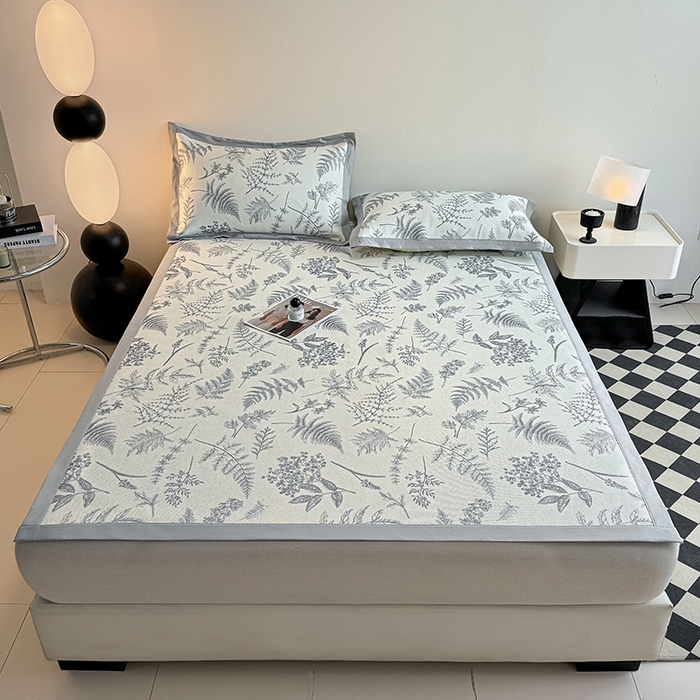 91家纺网 家纺一手货源 找家纺 格真2025新款简约印花冰藤席席子凉席 风之叶