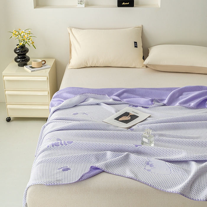 91家纺网 家纺一手货源 找家纺 梦尚舒 2025新款直播热款凉感针织提花盖毯子夏被贝壳边空调被 卡皮巴拉-紫