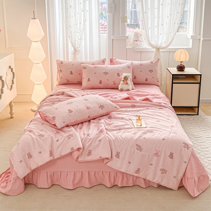 2025新款针织双层纱夏被床盖四件套单夏被单床盖单品 萌萌熊