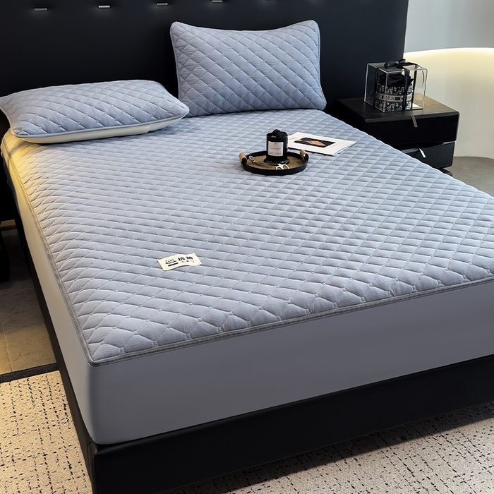 91家纺网 家纺一手货源 找家纺 叠派家纺 2025新款5A抗菌A类夹棉床笠经典款防水款系列 月光灰-小格子经典款