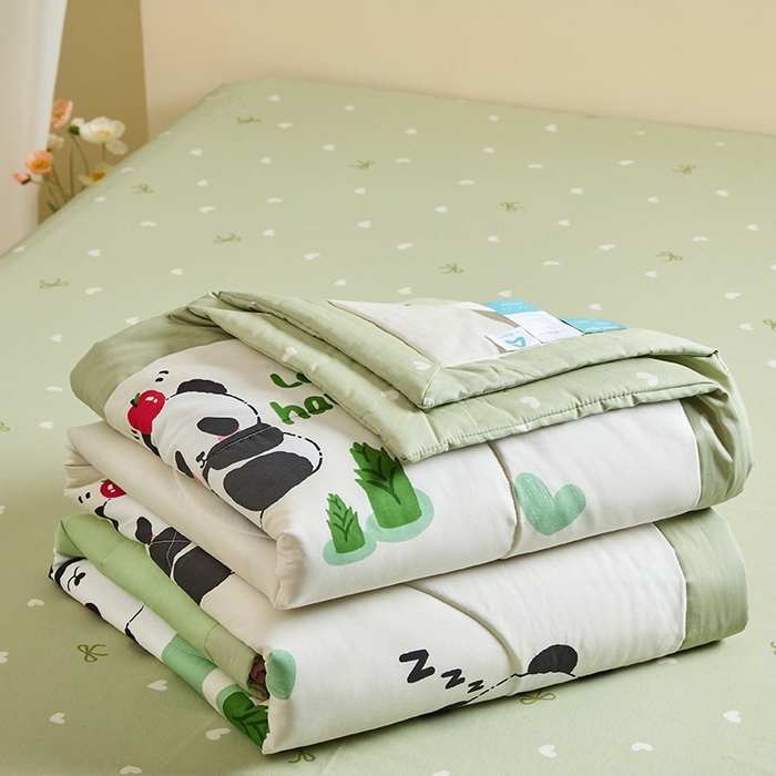 91家纺网 家纺一手货源 找家纺 宝士康家纺 2025新款10A抗菌全棉夏被 被子被芯 森林熊猫
