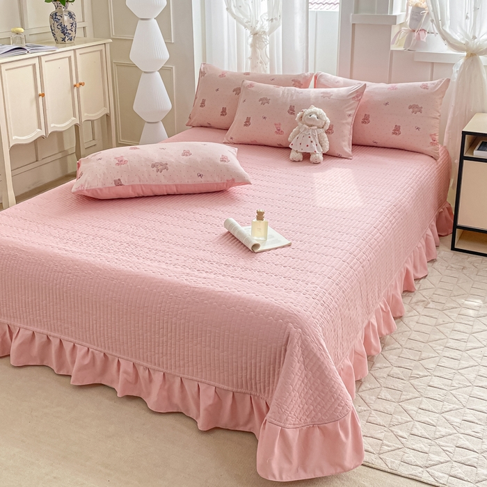 91家纺网 家纺一手货源 找家纺 2025新款针织双层纱夏被床盖四件套单夏被单床盖单品 萌萌熊