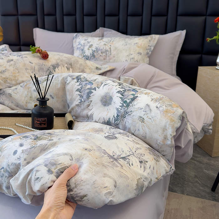 91家纺网 家纺一手货源 找家纺 竹合 2025新款数码印花轻奢凉感四件套莫奈