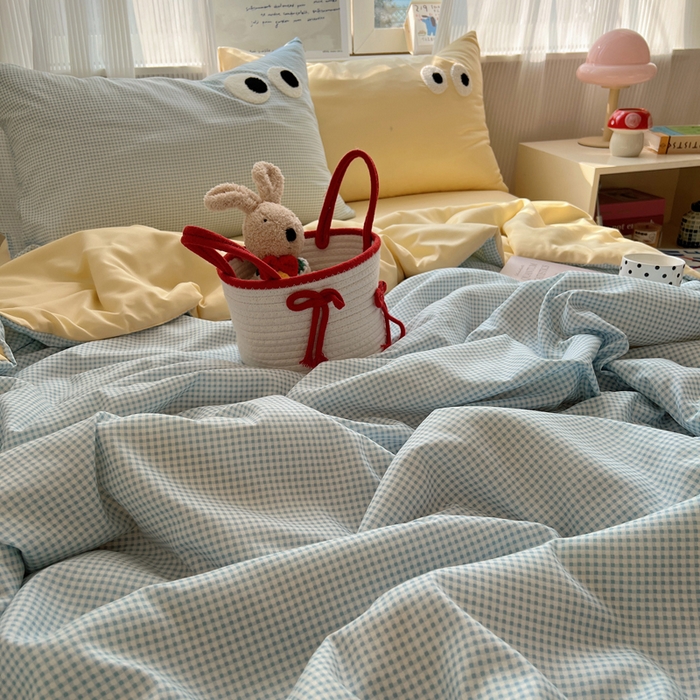 91家纺网 家纺一手货源 找家纺 慕尚家纺 2025新款大眼萌仔夏被 大眼萌 蓝格黄