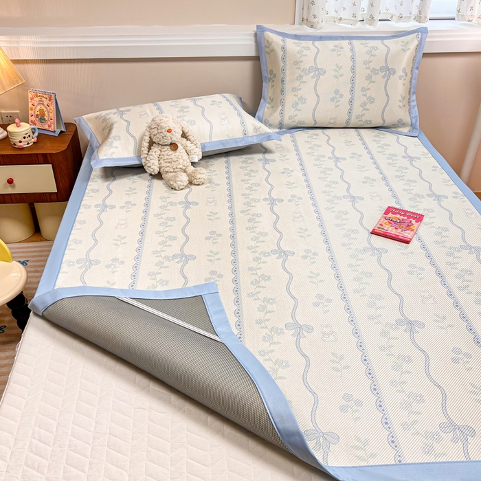 91家纺网 家纺一手货源 找家纺 慕尚家纺 2025新款数码印花床席床笠款冰藤席 床席款-高冷兔