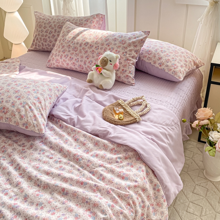 91家纺网 家纺一手货源 找家纺 2025新款针织双层纱夏被床盖四件套单夏被单床盖单品 春天里