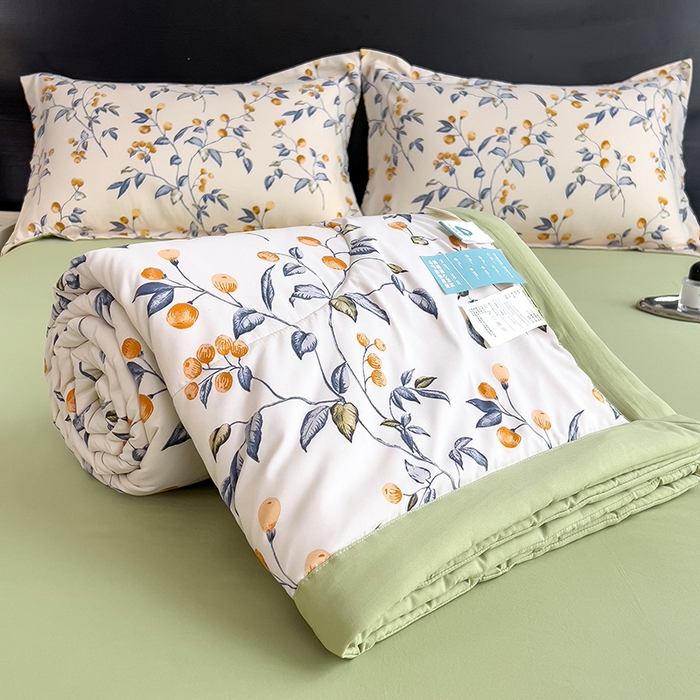 91家纺网 家纺一手货源 找家纺 宝士康家纺 2025新款10A抗菌双层纱印花夏被四件套 金桔